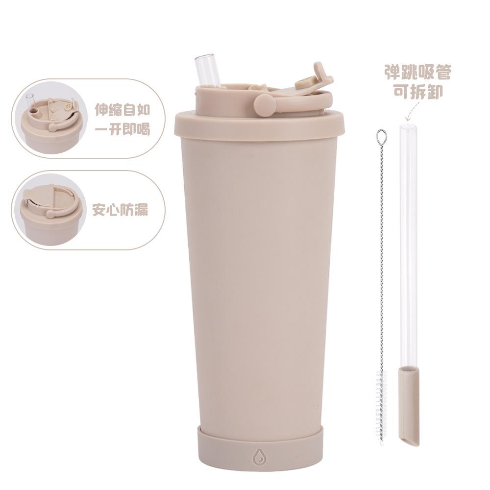 710Ml Stainless Steel Bouncing Straw Cup Suction Pearl Portable Handle Retractable Straw Thermos Cup