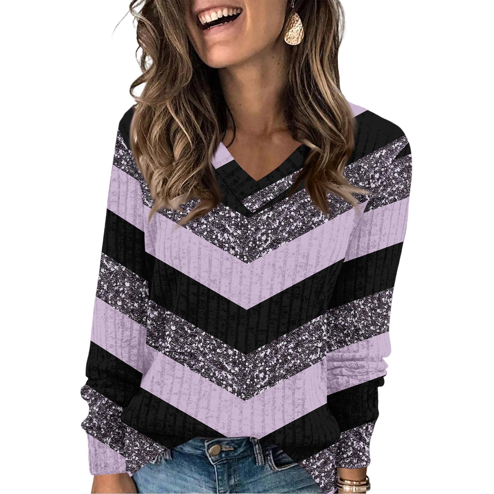 

Женская модная футболка оверсайз с V-образным вырезом и лоскутным принтом, пуловер с длинными рукавами XXL