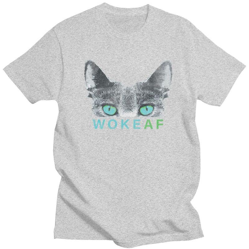 Woke AF Black Cat T Shirt Unisex Short Sleeve Tshirts Summer Streetwear Casual Graphic Tee Father Loose Oversized Clothing