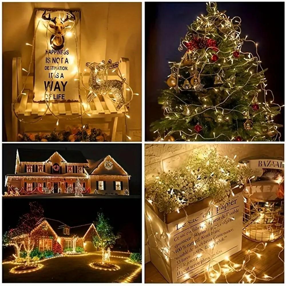 10m Waterproof LED String Lights - 100 LEDs, 8 Functions, Remote Controlled for Outdoor, Weddings, Festivals, and Christmas Tree Decorations