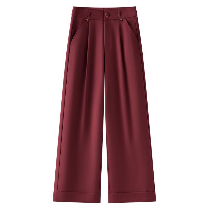 

Red Women s High-Waisted Cropped Straight-Leg Tencel Pants - Slimming, Draped Suit Style for Spring & Autumn 2025 M