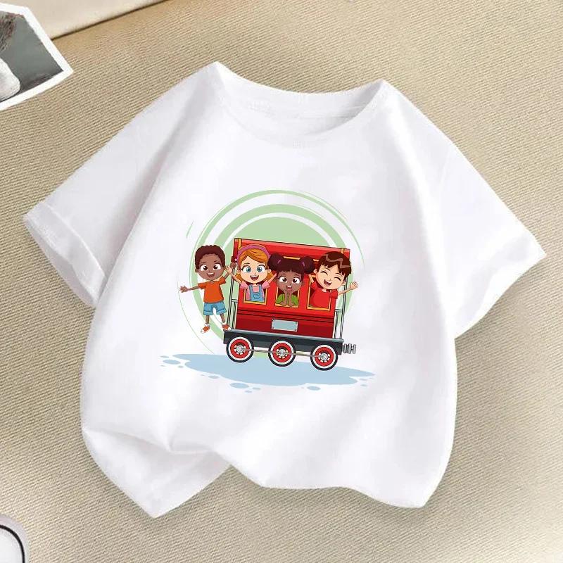 Zug Grafikdruck Kinder T-Shirts Sommer Jungen Mädchen Lustig Lässig Niedlich Weiß T-Shirts Kinder Rundhals Kurzarm T-Shirts