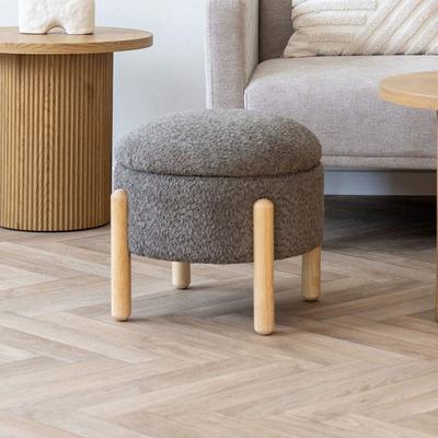 Pouf with Storage 45x36 Cm Brown Curly Wool Effect and Natural Legs