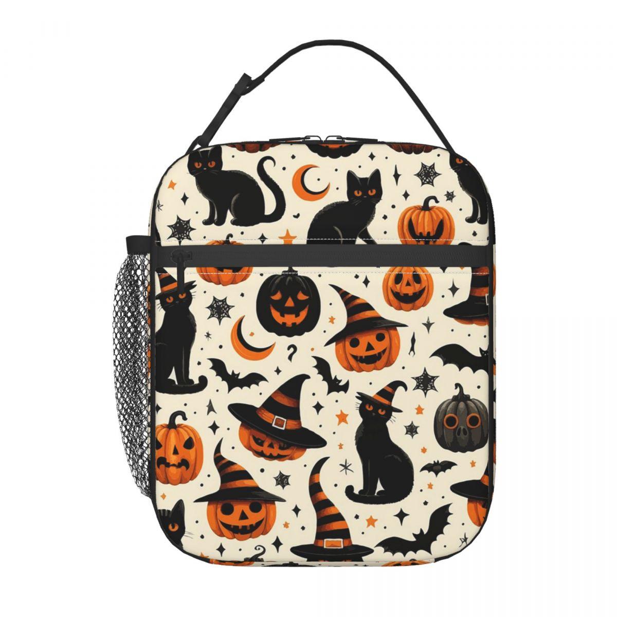 

Witch Black Cat Pumpkin Halloween Pattern Insulated Lunch Bag for Women Kids Portable Food Boxes Thermal Lunch Box Tote One Size