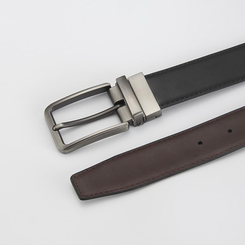 

Двухслойный кожаный ремень с пряжкой-штифтом Двусторонний из натуральной кожи Повседневный и модный ремень Вращающаяся пряжка для мужчин 110-130cm