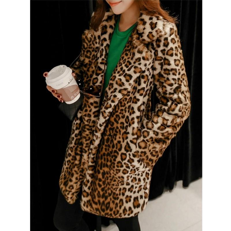 Imitation fur coat European and American large size fur coat women's clothing, sexy leopard print long trench coat winter cotton coat women
