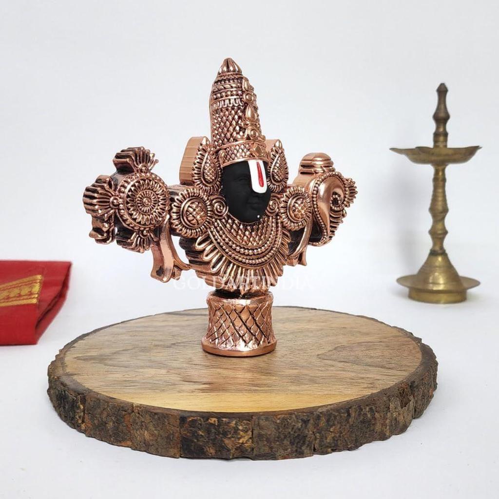 Lord Venkateswara Balaji Idol | Copper-Plated Antique Matte Finish | 4.5 x 5.3 inch | Tirupati Balaji Murti for Home Mandir, Office