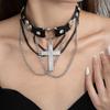 Retro Subkultur Smycken, Diamantbesatt Kors, Kärlekshalsband, Lätt Lyx, Personligt Mörkt Stil Halsband.