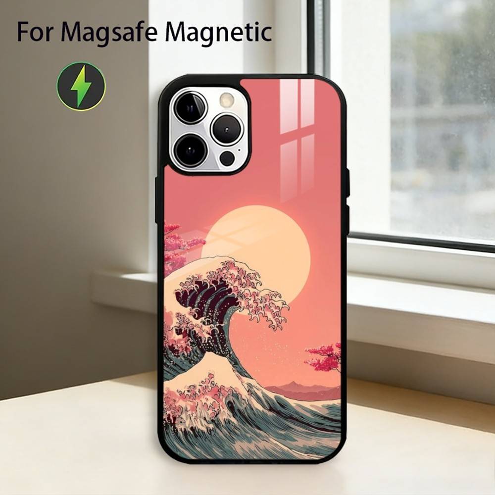 Die Große Welle vor Kanagawa Handyhülle Für iPhone17,16,15,14,13,12,11 Plus,Pro Magnetisch mit Magsafe Kabelloses Laden
