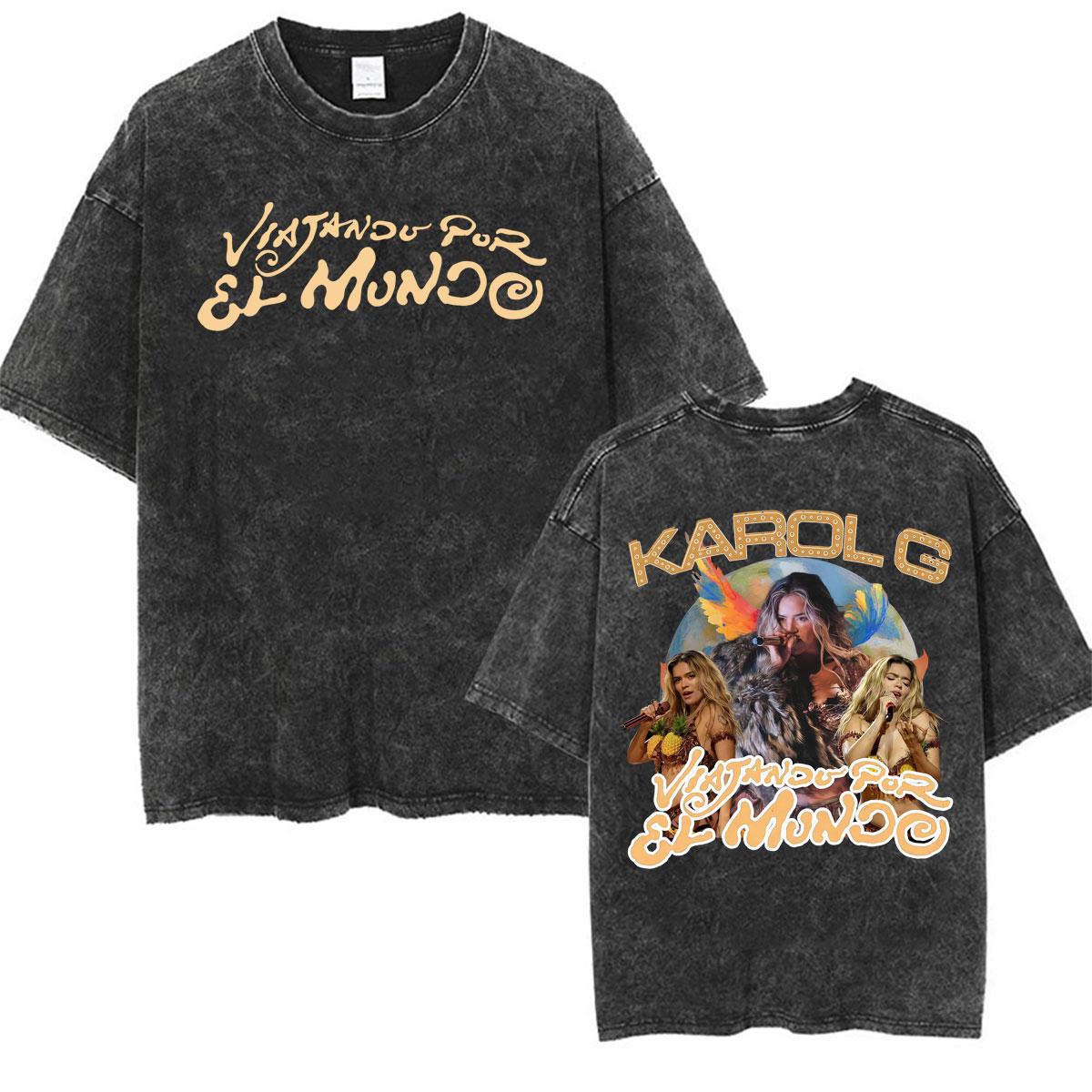 

Karol G Tropicoqueta Tour New Album Vintage Washed T Shirts Men Women Fashion Aesthetic Tshirt Casual Cotton Loose T Shirt S