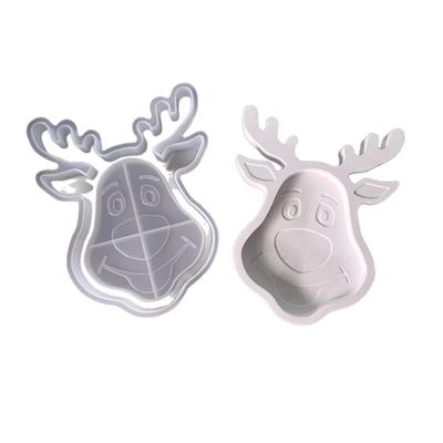 HHO-Festive DIY Decor Christmas Deer Silicone Mold Snowflake Elk Tray Dish For Gypsum, Epoxy Soap Making