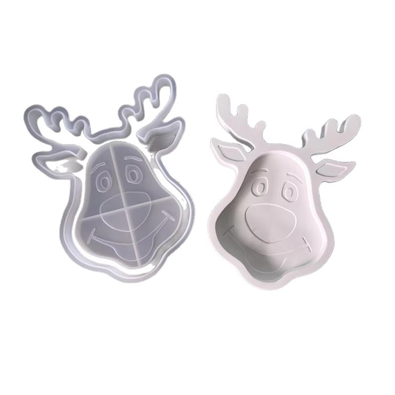 

HHO-Festive DIY Decor Christmas Deer Silicone Mold Snowflake Elk Tray Dish For Gypsum, Epoxy Soap Making білий