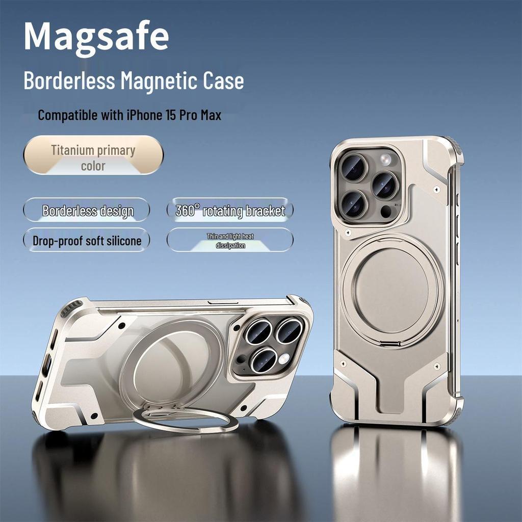 Magnetic Rotating Stand Case for iPhone 15 Pro Max and iPhone 14: Transparent Battle Armor Design
