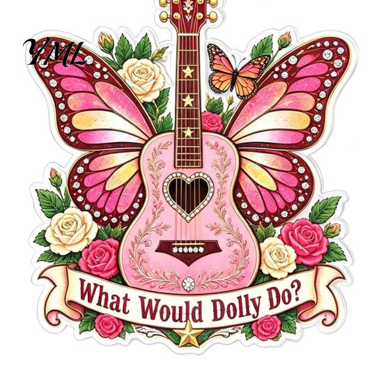 Music Themed Christmas Decorations Pink Guitar Butterfly Ornament, Acrylic Hanging Decor with Rose Festival Decorative Ornaments And Quote,