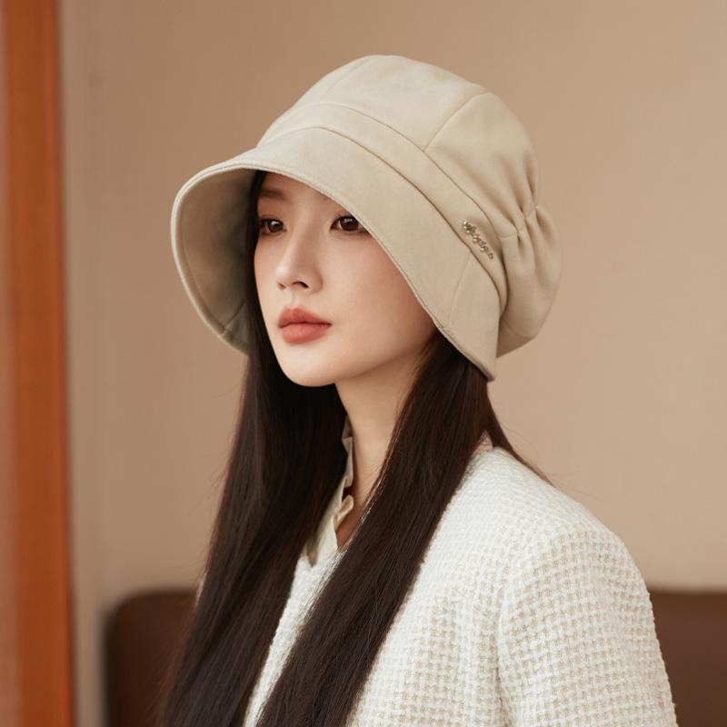 Korean Style New Style Octagonal Hat Fashionable High End Metal Label Pile Hat Autumn and Winter Thermal Basin Hat Trendy
