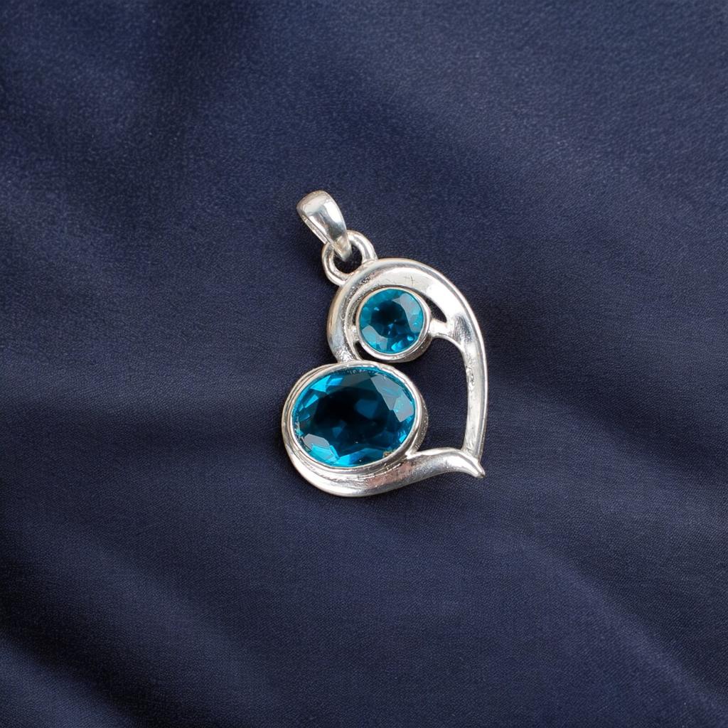 Blue Apatite Gemstone 925 Sterling Silver Jewelry Heart Pendant For Wedding Gift CP-3-11