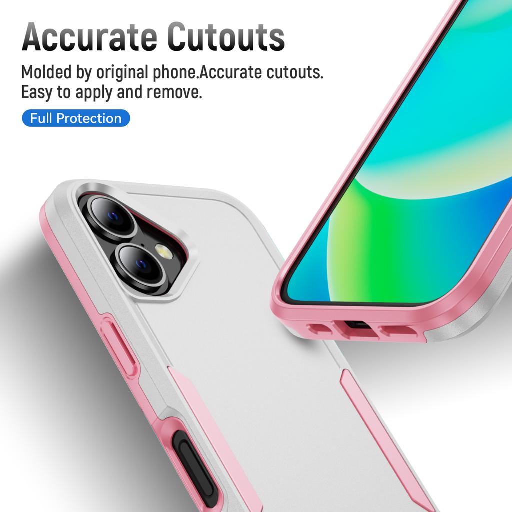 For iPhone 16 Case PC+TPU Military Grade Drop Protective Phone Cover - White+Pink