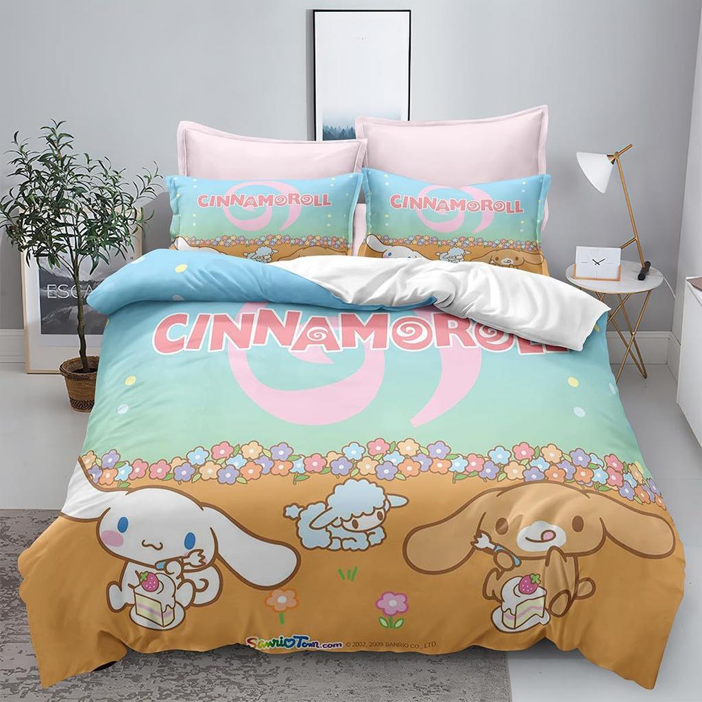 Sanrio Pom Pom Purin Cinnamoroll Bettwäschesets Bettdecke Steppdecke Bettbezug Bettbezug Kissenbezug 2-3-teilige Sets Kinder Erwachsenengröße