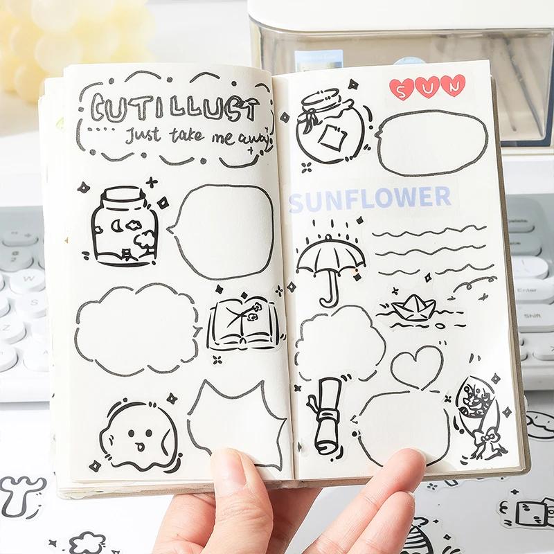 40Pcs Black Cute Stickers PET Scrapbooking Journal Decor Sticker Aesthetic for Phone Case Album Planner Kawaii Gift
