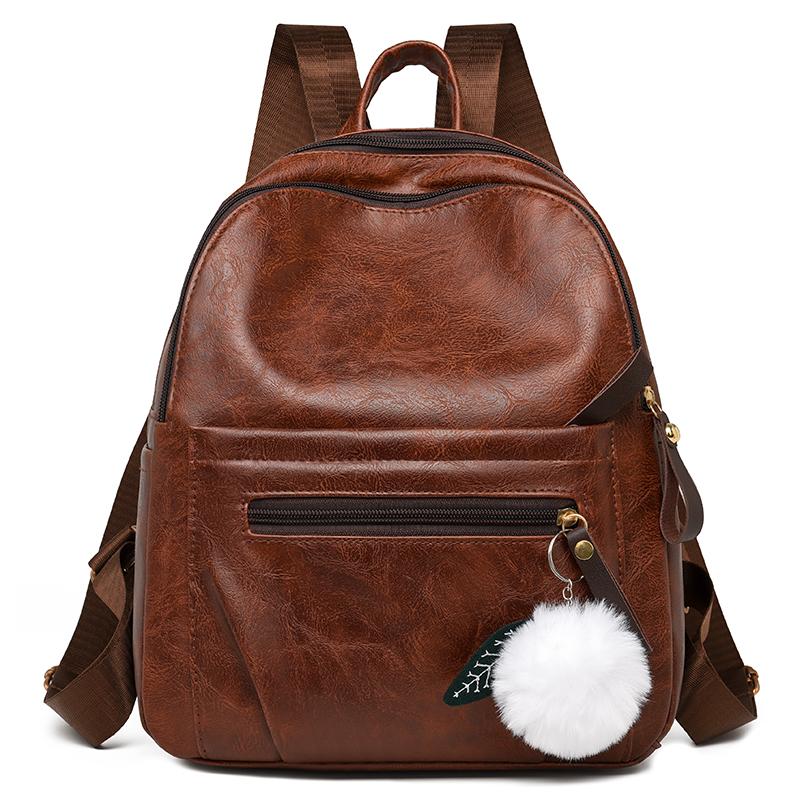 

Женский рюкзак из мягкой кожи большой вместимости для коротких поездок кофейный