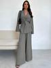 2025 Autumn/Winter European & American Fashion V-Neck Women's Elegant Long-Sleeved Wide-Leg Pants Set