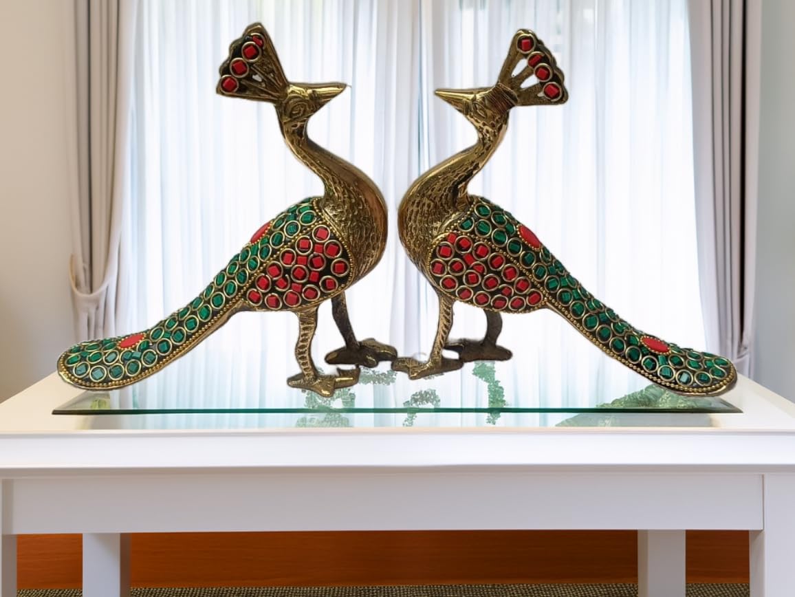 

Peacock Couple Pair Sitting Decorative Showpiece in Multicolor Stone Finishing
