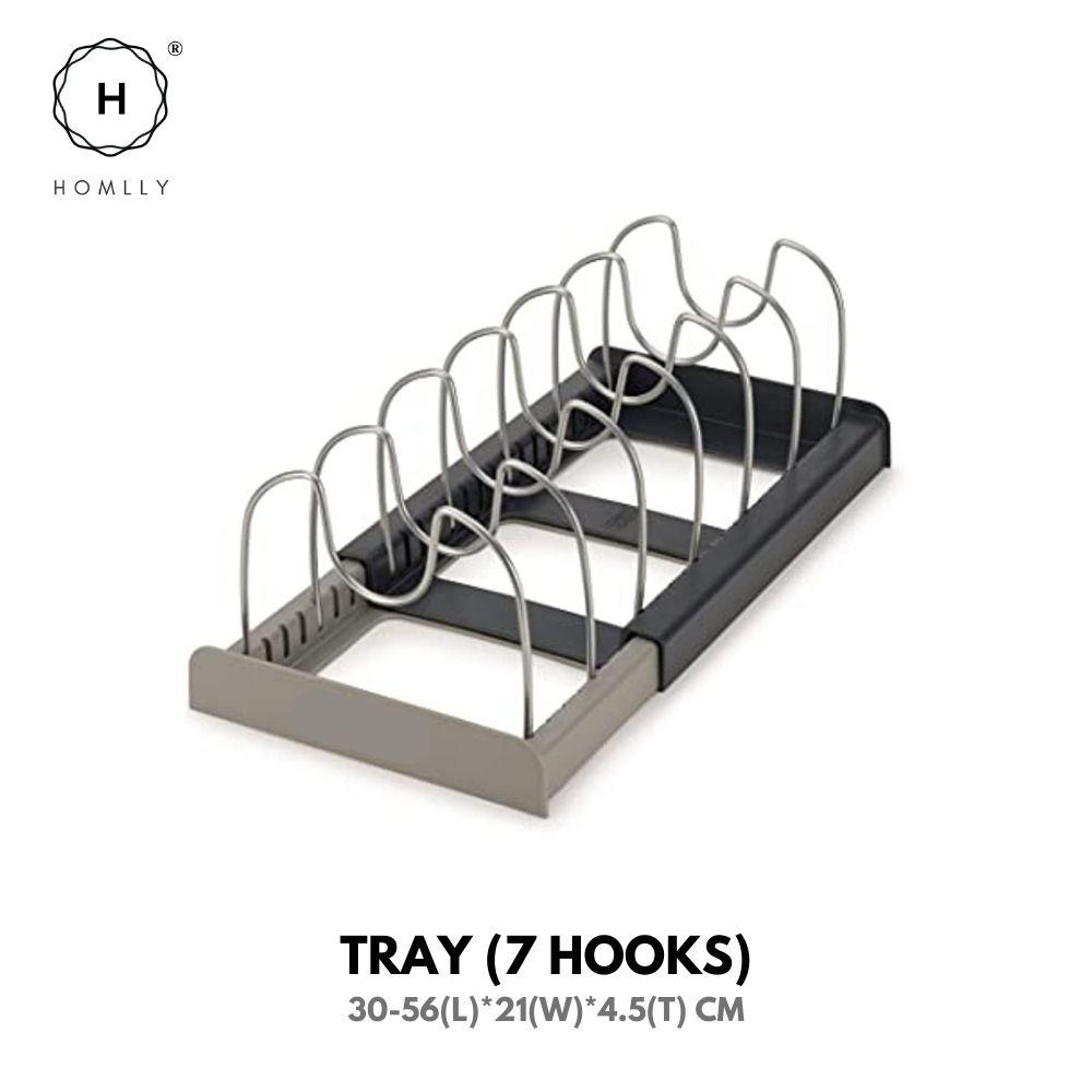 

Homlly Adjustable Drawer Pan Lid Plate Pot Organizer Tray Holder (7 Hooks) for Kitchen Cabinet Storage 7Hooks Tray