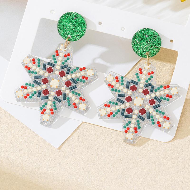 Christmas Tree Festival Earrings Personalized Santa Claus Snowman Gingerbread Man Snowflake Bells Acrylic Earrings
