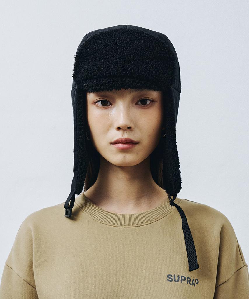 SUPRA Label Point Trapper Hat (Black)