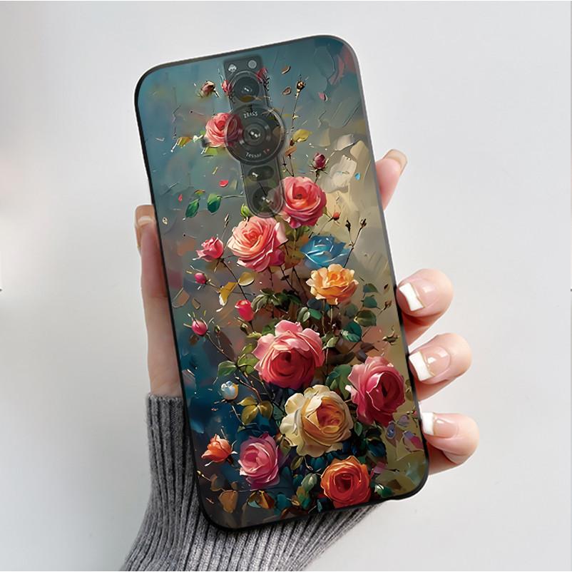 Printing Pattern Case For Sony Xperia Pro-I Fundas Soft Silicone Black Shell Cover Cute Flower Cartoon Casing Capa Coque