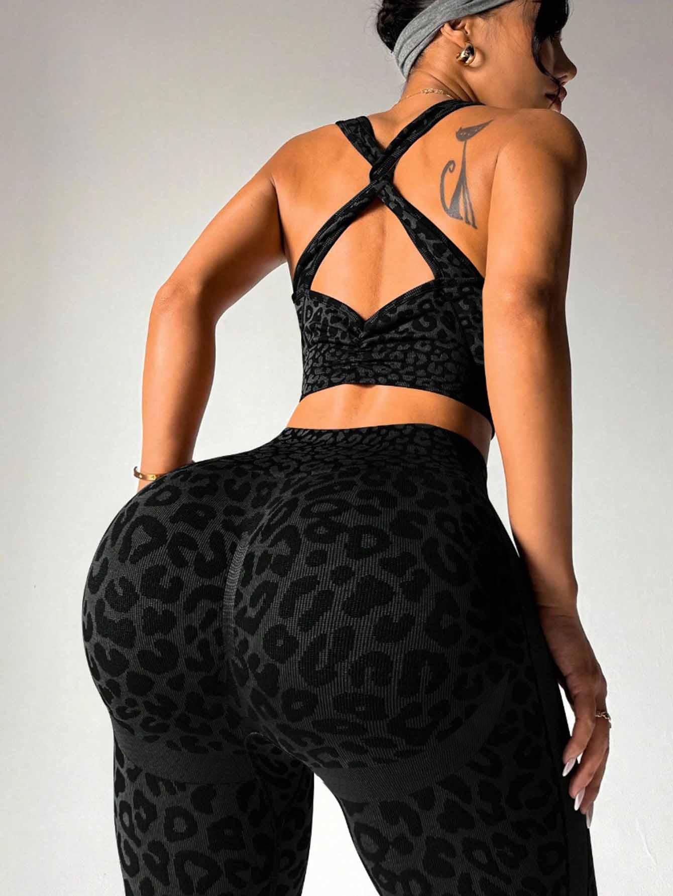 JYL Leopard Seamless Yoga Set Hip Lifting Pants Fitness L бездна