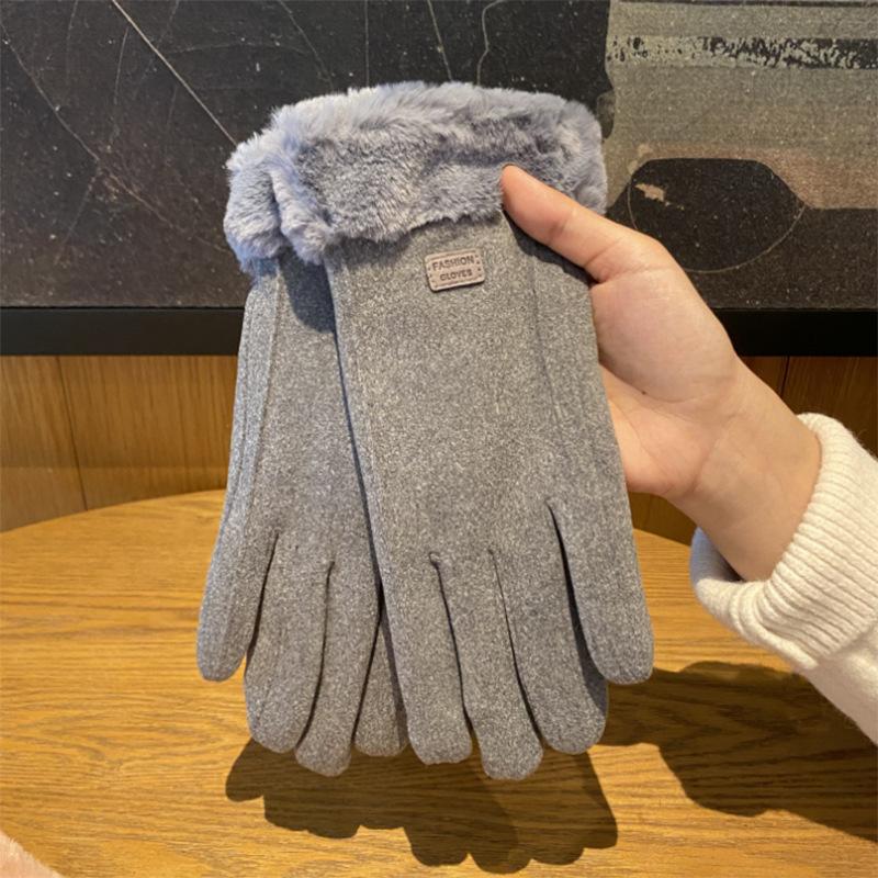 Mouth plush new wool gloves plush thickened cotton winter gloves cold, windproof and warm outdoor riding