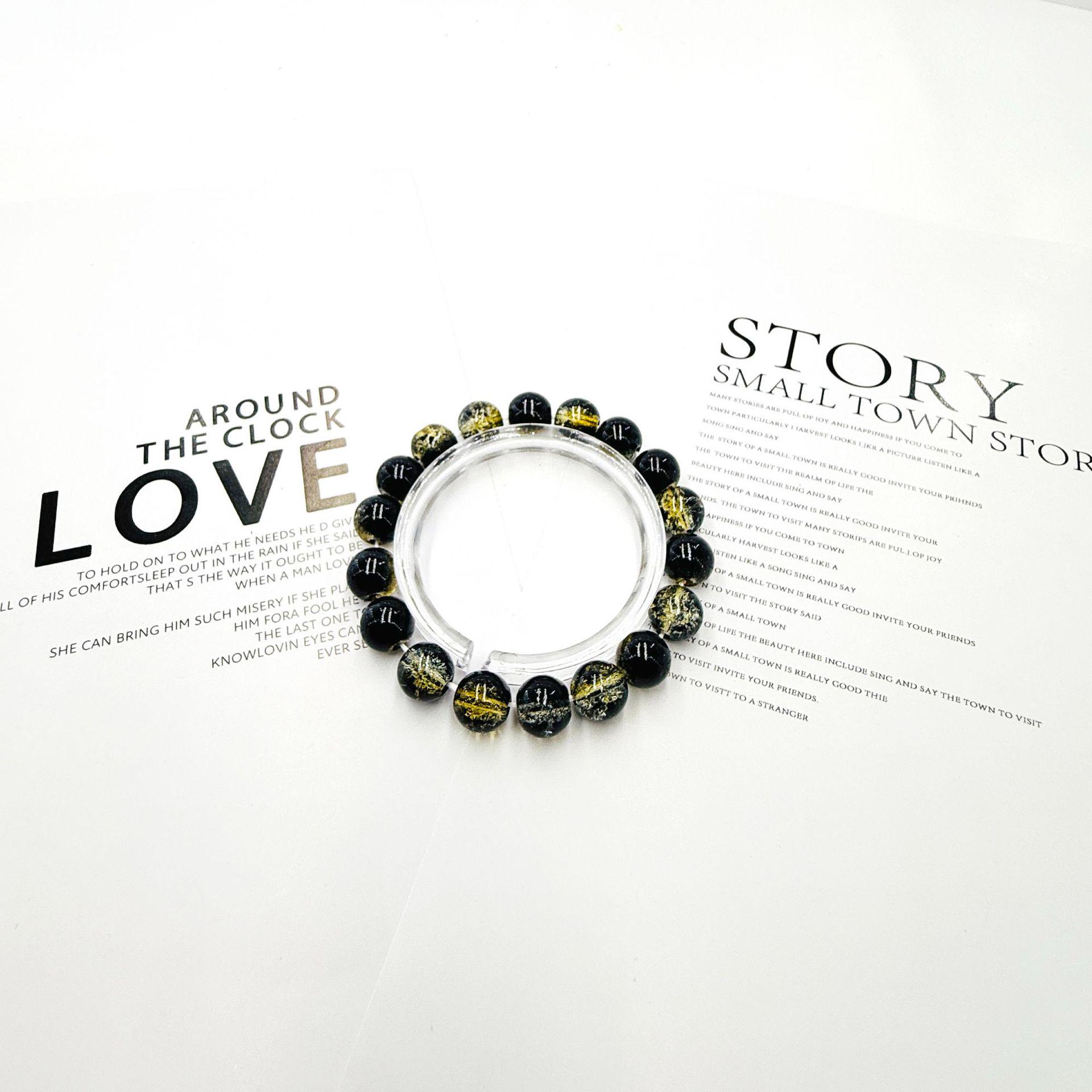 

Браслет з кракле-скла 10 мм для жінок та студентів чорний/золотий