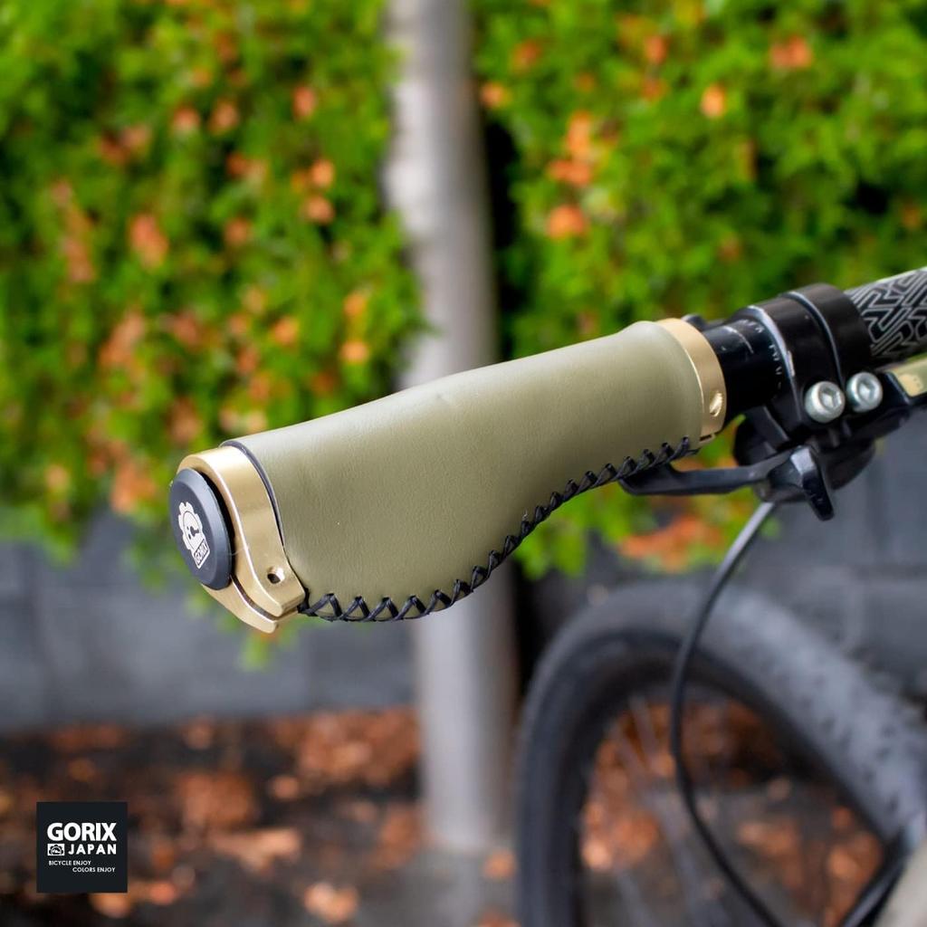 GORIX Ergo Design Bicycle Leather Grips Stylish Cycle Grips with Screw Grip Replacement for Cross Bikes and Mini Velos (GX-600 (Olive)) Microfiber,