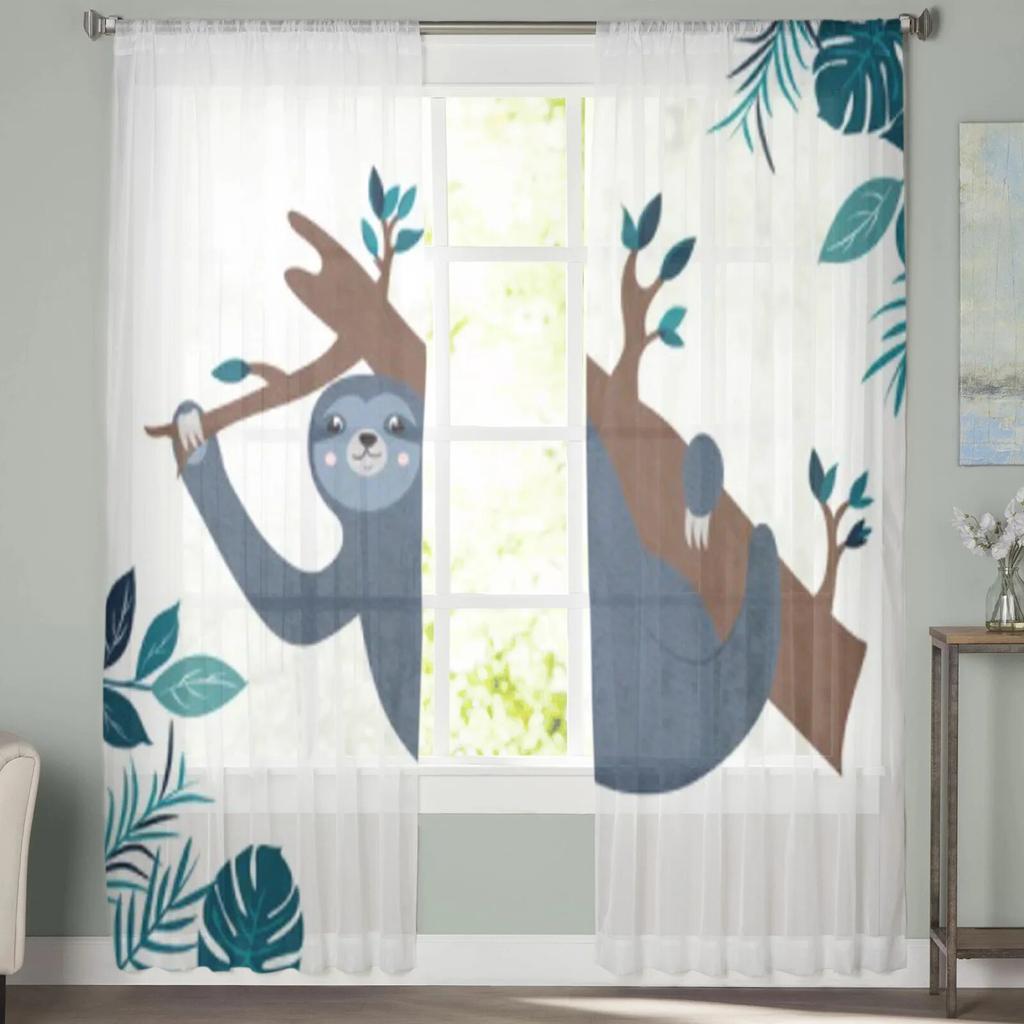 Sloth On A Branch Sheer Curtains For Living Room Kids Bedroom Tulle Curtains Kitchen Window Treatment Drapes