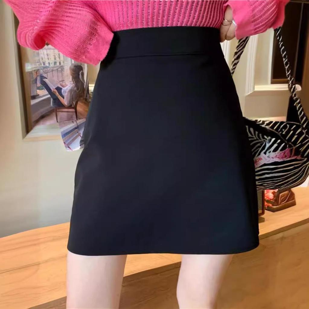 2024 Summer High-Waist Black A-line Midi Skirt - Slimming, Casual Bodycon for Women