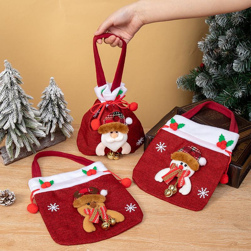 Christmas Brushed Candy Bag Gift Non-woven Fabric Santa Claus Snowman Deer Bear with Lights Red Peace Fruit