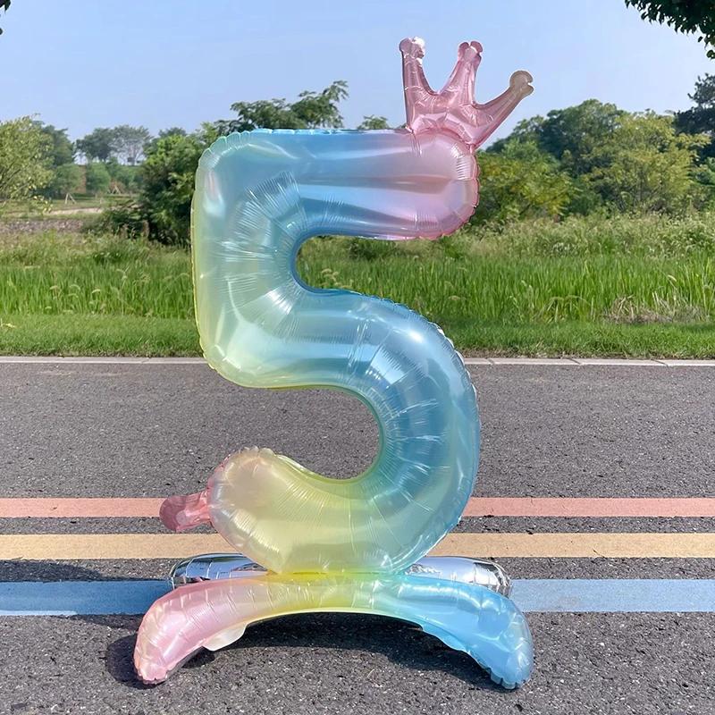 1 peça Balão Digital Arco-íris de Pé de 32 polegadas Gradiente Colorido Coroa 0-9 Balão de Folha de Alumínio Festa de Aniversário Chá de Bebê Decoração