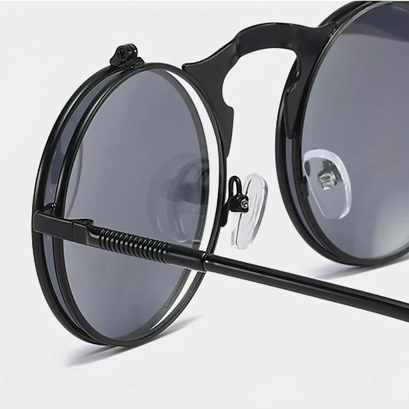 Vintage Style Steampunk Flip Sun Glasses Men's Retro Style Round Metal Material Sun Eyeglasses for Women's Brand Designer Fashion Circle Shades