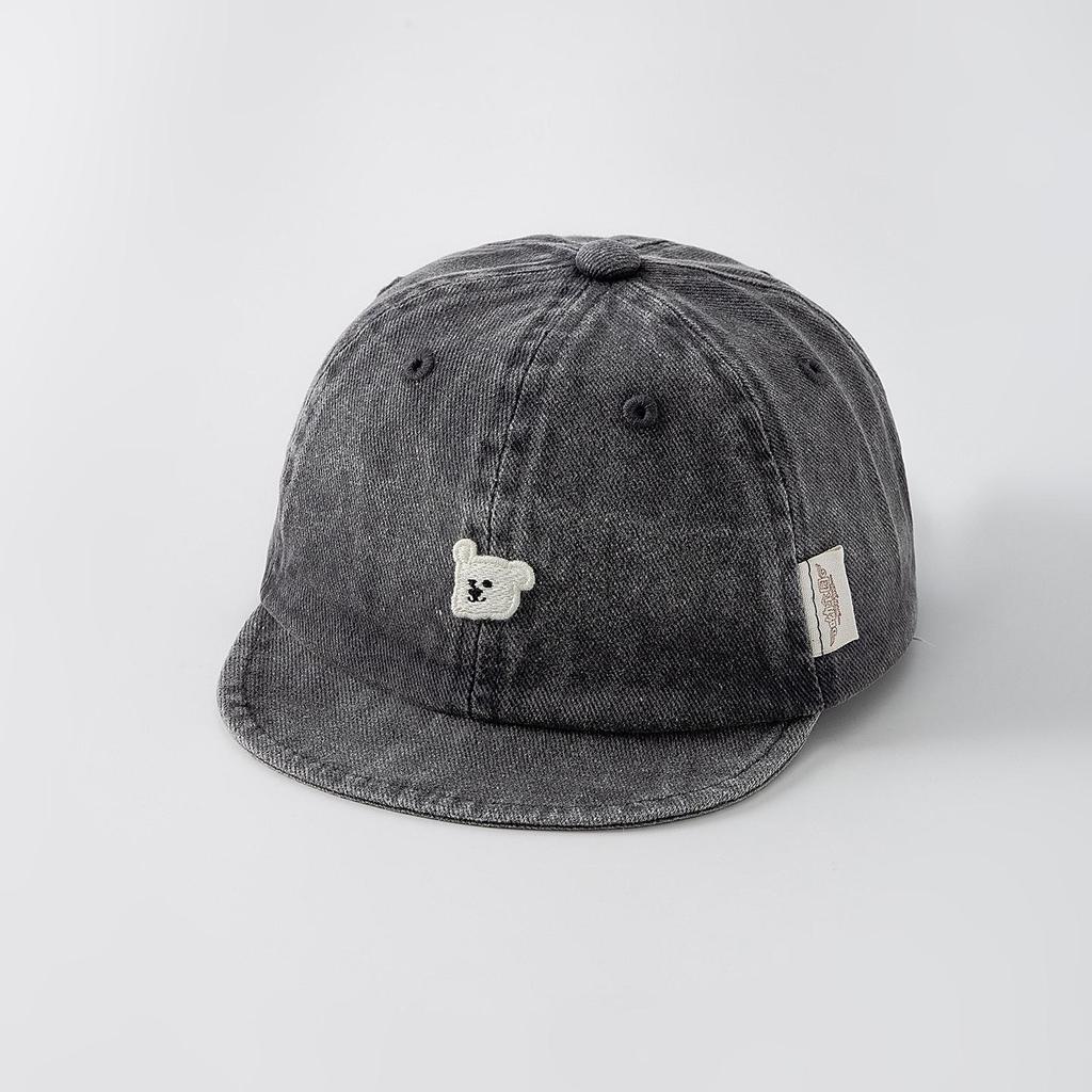 Infant Duckbill Denim Baseball Cap with Soft Brim - Adorable Bear Design Sun Hat for Babies
