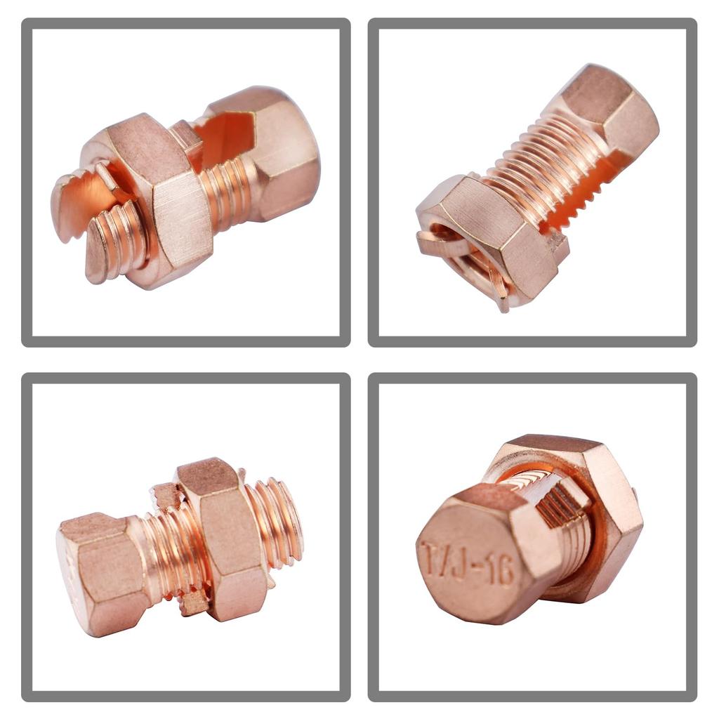 Split Bolt Connector High Strength Copper Grounding Clamps for Completing Ground Bonding to Bare Wires TJ-16 (6 PCS)