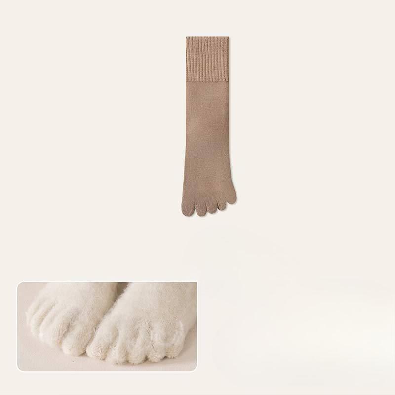 Thickened Cashmere Five-fingered Socks for Women's Autumn and Winter Warmth, Toe-separating Socks, Antibacterial and Deodorizing