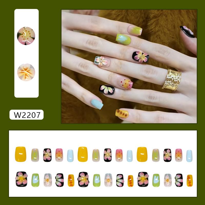 Zhenyue Wind Flower Moon Floral Short Ballet Press On Nails Sweet Ins For Ladies 30pcs Box & Strip Non Special Cosmetics