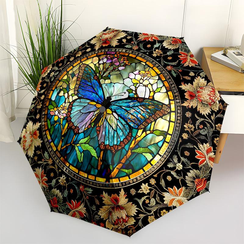 

Butterfly Color RetroThemed Automatic Opening and Closing Umbrella - 8 Ribs, Suitable for Leisure and Going Out, Outdoor Accessory, Gothic S