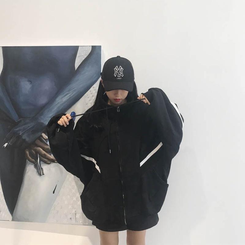 Høst Vinter Kvinner Glidelås Løs Fleece Genser Full Flaggermuserm Erme Ståkrage Jakke Harajuku Jenter Hettejakke Jakker