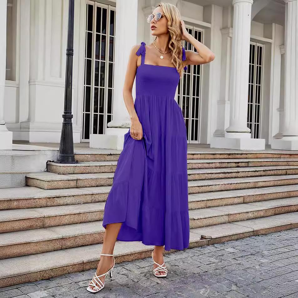 2024 Prázdninový styl Špagetová ramínka Bez zad Potisk Šaty pro ženy