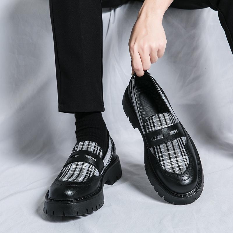 Herren-Farbblock-Slipper mit dicken Sohlen - Lässige Lederschuhe für Frühling und Herbst