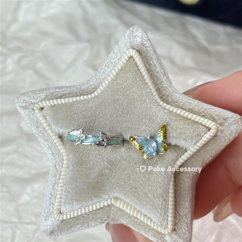 

Broken Shell Is My Kitten | Gradient Dripping Oil Blue Butterfly Studs Ear Ring Maillard Style Two models [each one]]