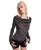 SECONDMONO 2-Way Layered Cowl Neck Top [Brown]_Sewts037Brown