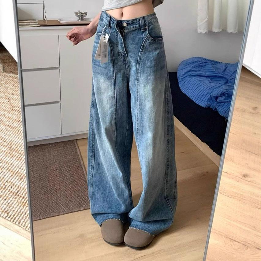 Vintage Blue Made of Old Wide Leg Jeans Female Students Versatile Skinny Machete Trousers Loose Draped Trousers Jeans for Women Long Denim Pants